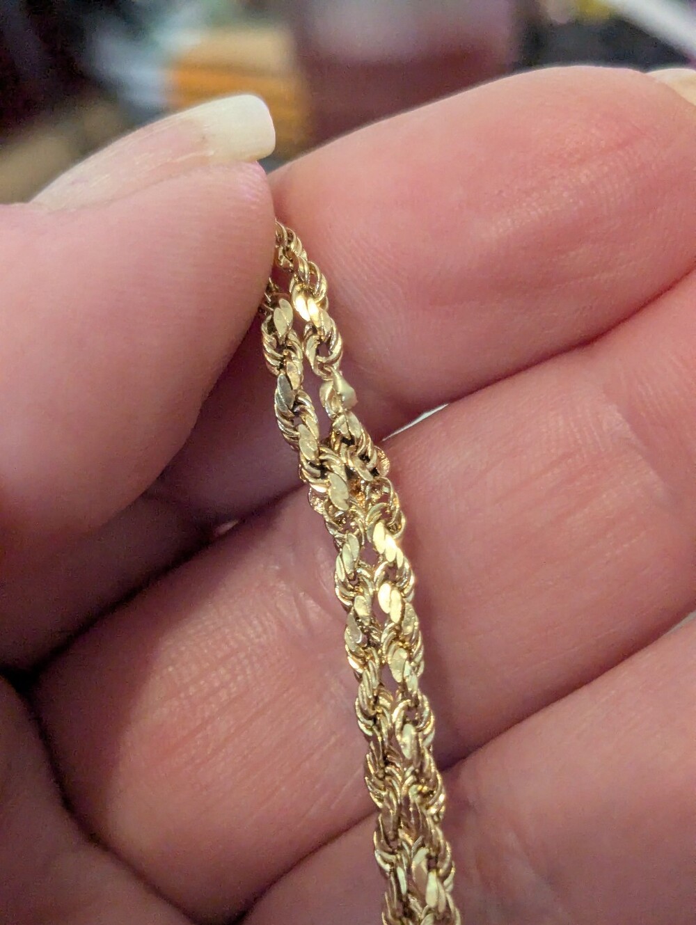 14k Yellow Gold Double Rope Bracelet With Rose Flower Details Women's 7.5" - Picture 4 of 16